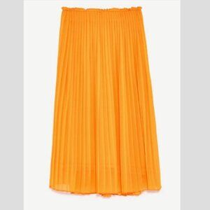 ZARA Golden Yellow Pleated Midi Skirt EUC Sz XS